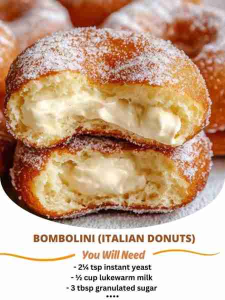 Bombolini (Italian Donuts) Ingredients: Dough: - 2¼ tsp instant yeast - ½ cup lukewarm milk 🥛 - 3 t...