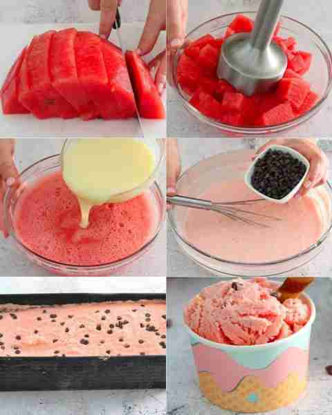 Watermelon ice cream INGREDIENTS: 625ml (2 1/2 cups) fresh watermelon juice 100g (1/2 cup) sugar 20g...