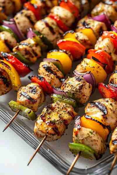 Grilled Chicken Skewers – juicy, smoky, and bursting with vibrant summer flavor! Ingredients: 1 1/2...