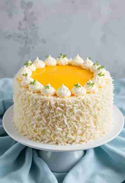 Lemon Drip Cake🍋🎂, featuring a vibrant yellow glaze dripping down the sides and topped with dollop...
