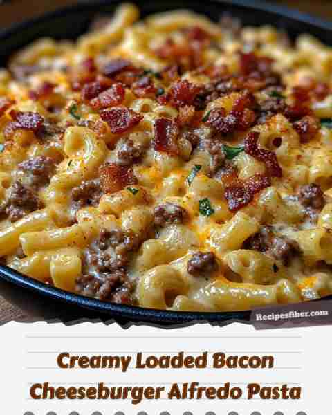 Creamy Loaded Bacon Cheeseburger Alfredo Pasta 🍝 Indulge in this creamy, cheesy pasta dish loaded...