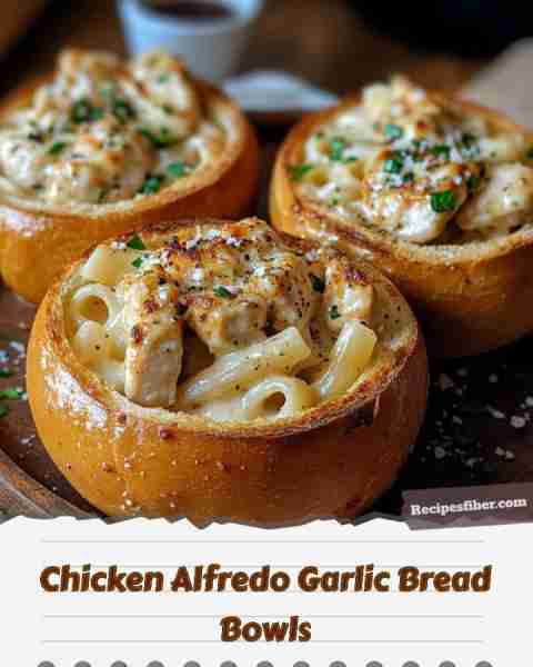 Chicken Alfredo Garlic Bread Bowls 🍝🧄🍞 Deliciously creamy chicken alfredo served in crispy bread...