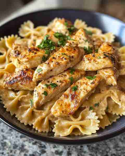 Creamy Spicy Cajun Chicken Bowtie Alfredo Ingredients: 2 boneless, skinless chicken breasts, cut int...