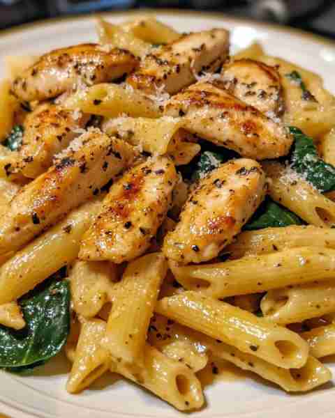 Cajun Chicken and Spinach Garlic Butter Penne Ingredients: 2 boneless, skinless chicken breasts, cu...