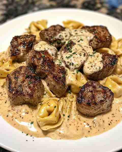 Cajun Garlic Steak Bites with Cheesy Tortellini Pasta Ingredients: 1.5 lb sirloin steak, cut into bi...