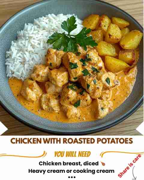 🍗✨ Creamy Chicken with Roasted Potatoes & Rice 🍛🥔 Prep time: 20 min Cook time: 25 min Servings:...