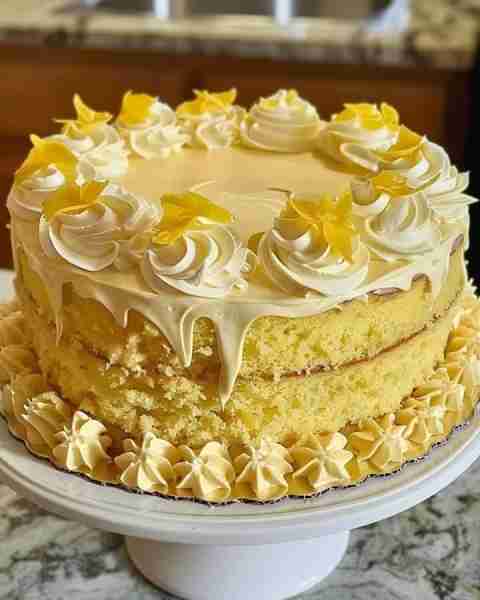 LEMON CAKE WITH LEMON FILLING AND LEMON BUTTER FROSTING 🍋 Love lemon? This cake is bursting with br...