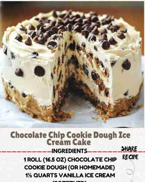 🍽️ Chocolate Chip Cookie Dough Ice Cream Cake 🍪🍦🎂 📝 Ingredients: 🍪 1 roll (16.5 oz) chocolate c...