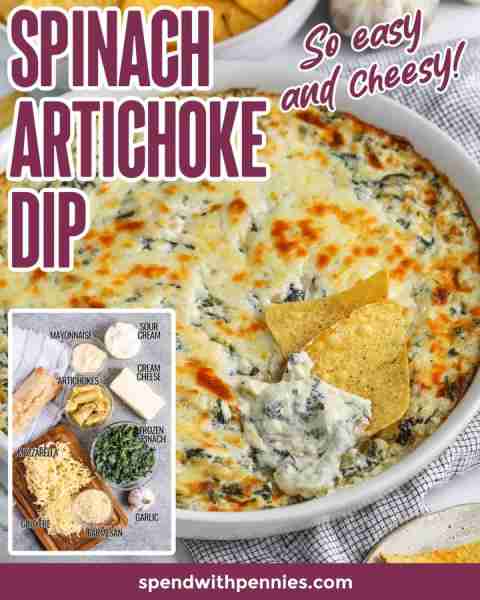 In this easy recipe, a creamy, cheesy dip is filled with spinach and artichokes and then baked until...
