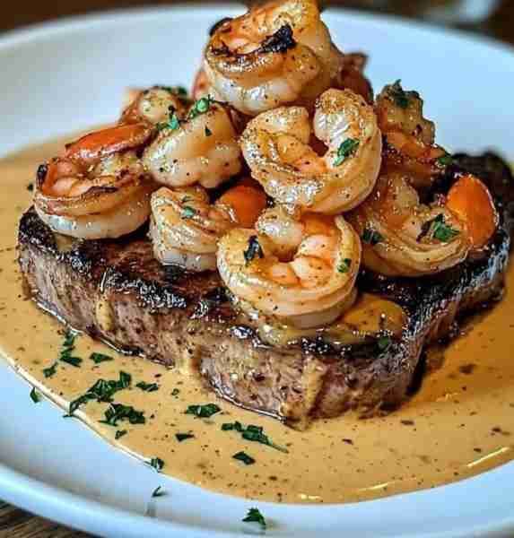 Perfectly Seared Steak Topped with Creamy Cajun Shrimp Sauce 🍤🔥🥩 Ready in 30 minutes, a flavor ex...