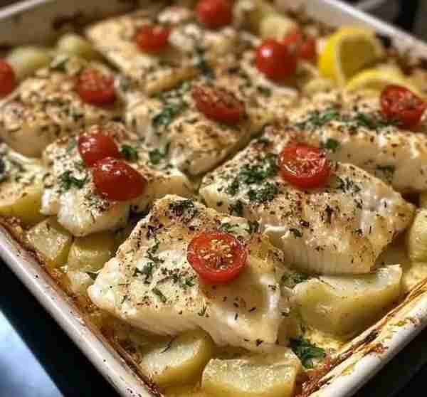 Baked fish casserole with creamy herb sauce Ingredients : 4 white fish nets (such as cod or eaglet)...