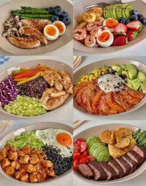 1. Grilled Chicken and Veggie Plate 🍗🥦 Ingredients: Grilled chicken breast strips 🍗 Boiled egg 🥚...