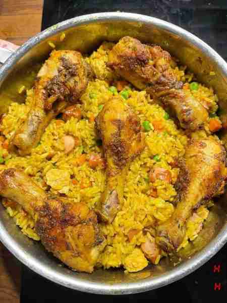 Ingredients: 6 chicken drumsticks 3 cups cooked rice 1 cup mixed veggies (peas, carrots) 2 eggs (scr...
