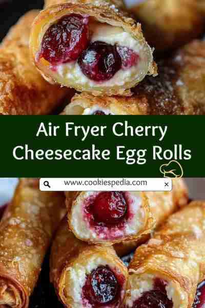 🍒 Air Fryer Cherry Cheesecake Egg Rolls 🍰 Experience the delightful fusion of crispy egg roll wrap...