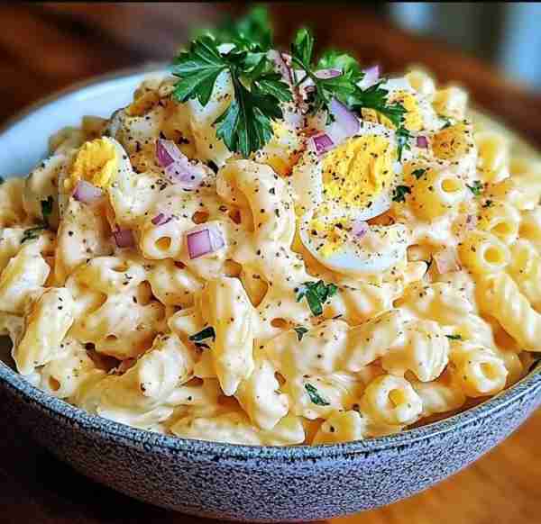 Deviled Egg Pasta Salad 🍝🥚 Ingredients: 8 oz elbow macaroni (or similar pasta), cooked and cooled...