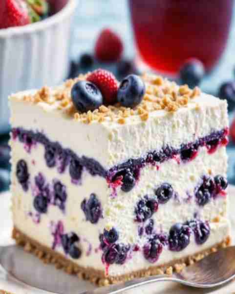No Bake Blueberry Cheesecake Cake Ingredients: 2 cups graham cracker crumbs 1/2 cup melted unsalted...