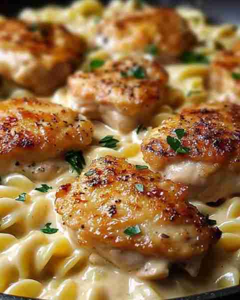 One-Pan Chicken with Buttered Noodles Ingredients: - 2 boneless, skinless chicken breasts - 1 ta...