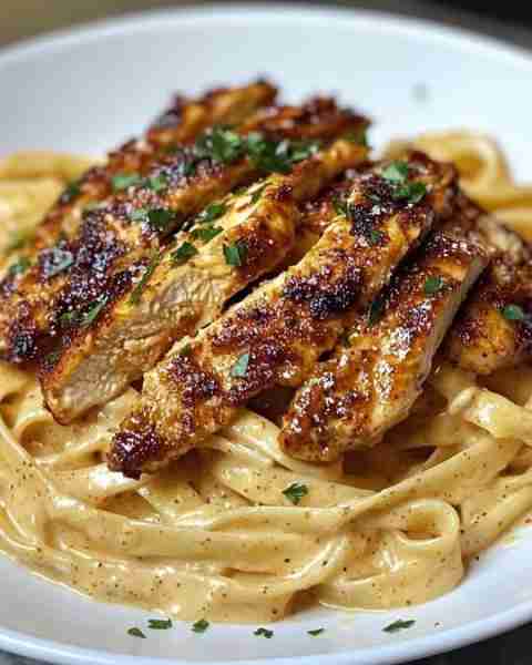 ***Creamy Cajun Chicken Alfredo with Fettuccine Pasta Rich and Spicy Alfredo Pasta Tossed with Tende...