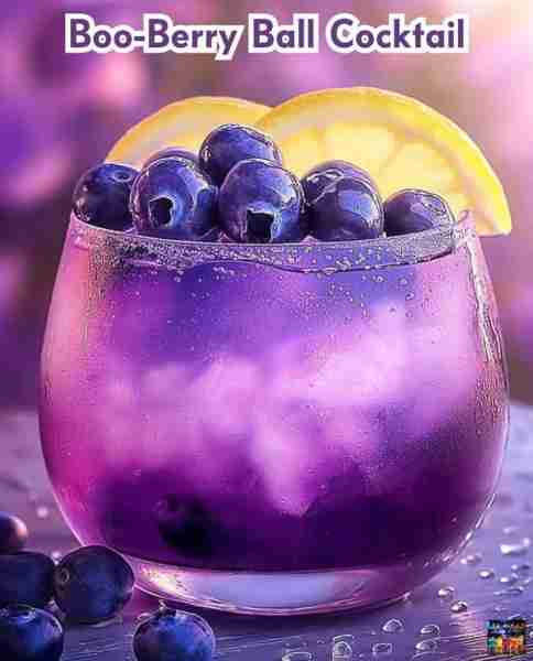 The Boo-Berry Ball Cocktail is a fun and vibrant drink that combines the tartness of blueberries wit...