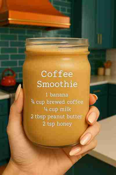 Coffee Smoothie Ingredients: • 1 ripe banana • ¾ cup brewed coffee (cooled) • ¼ cup milk (any kind)...