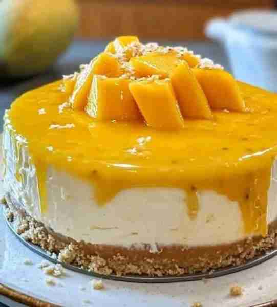 😋💕Mango Coconut Cheesecake with Passion Fruit Glaze😋💕 Ingredients: For the Crust: 1 1/2 cups gra...