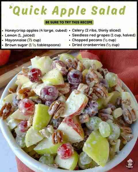 🍎 This Apple Salad Vanishes Fast at Every Gathering! Juicy Honeycrisp apples, sweet grapes, crunchy...