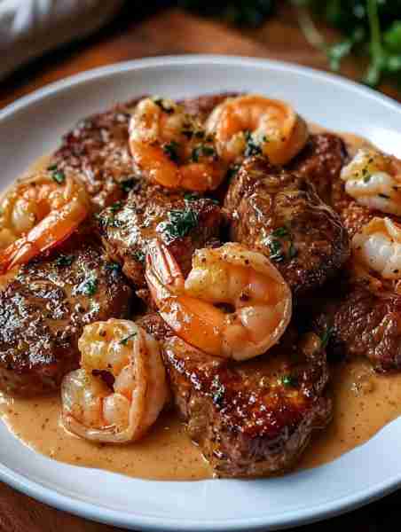Steak in Creamy Cajun Shrimp Sauce 🥩🍤✨ A rich and indulgent dish where tender, perfectly seared s...