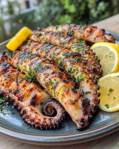 Grill octopus with lemon