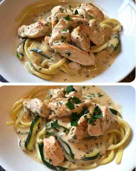 Chicken and Zucchini Pasta with Garlic Cream Sauce Creamy Garlic Chicken Pasta with Sautéed Zucchini...