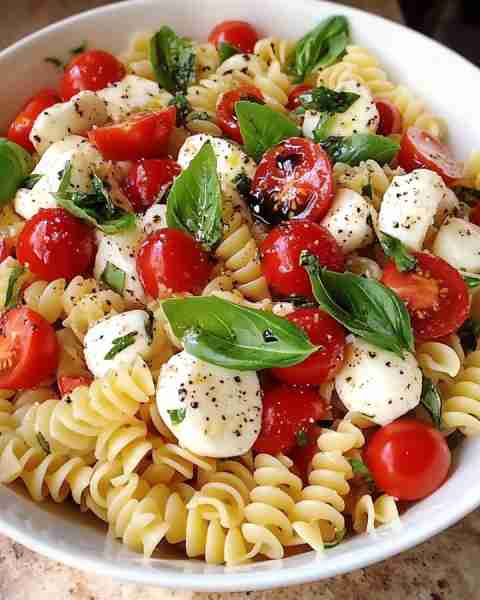Caprese Pasta Salad Ingredients Pasta: 12 oz (typically penne or fusilli) Cherry Tomatoes: 2 cups, h...