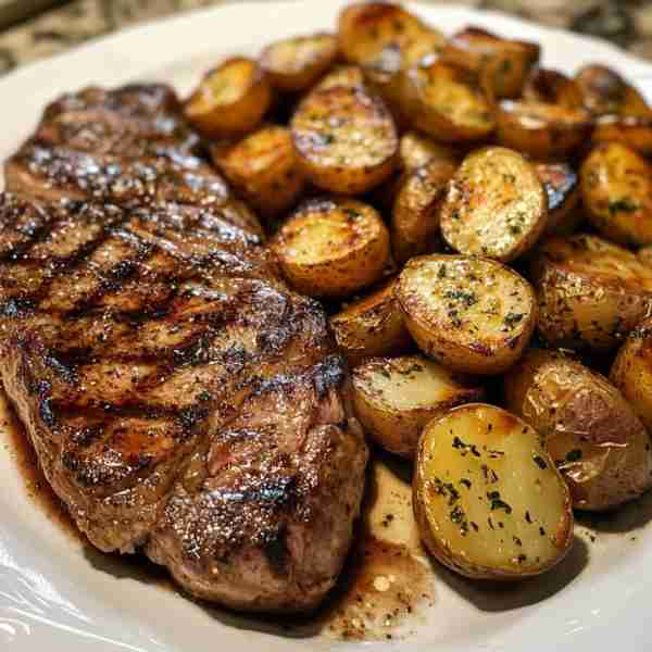 Grilled Steak with Roasted Potatoes Ingredients: 2 ribeye steaks (about 1 inch thick) Salt and fresh...