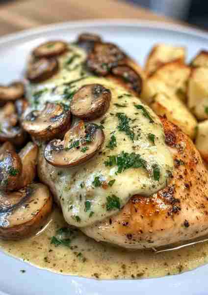 🧀🍄🐔 Cheesy Garlic Butter Mushroom Stuffed Chicken—an impressive and flavorful dish that's surpris...