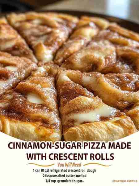 Cinnamon-Sugar Pizza Made with Crescent Rolls Ingredients: 1 can (8 oz) refrigerated crescent roll d...