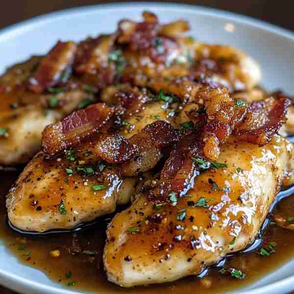 Maple Glazed Chicken with Crispy Bacon Ingredients: 4 boneless, skinless chicken breasts Salt and bl...