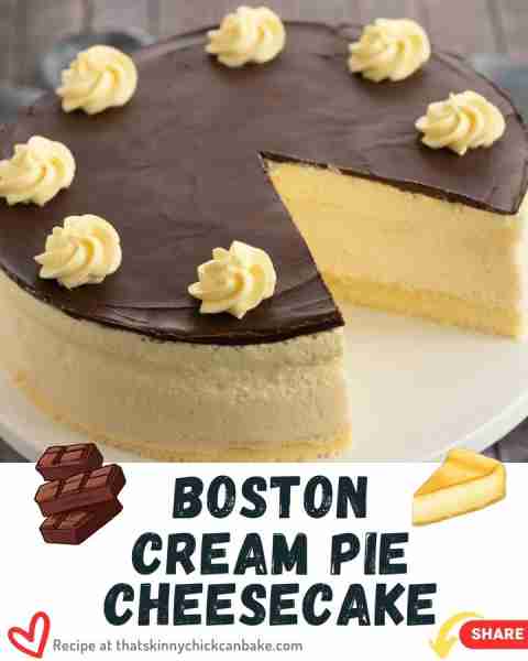 Boston Cream Pie Cheesecake!! A swoon-worthy dessert!!! PRINTABLE RECIPE ➡ https://www.thatskinnychi...