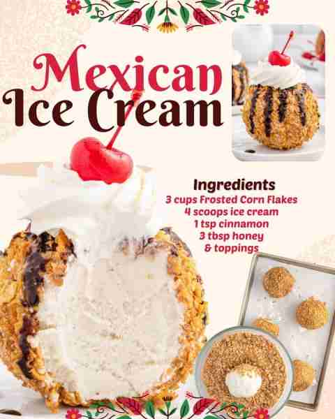Yummy Mexican Ice Cream! ~~~~~ INGREDIENTS: 4 scoops vanilla ice cream 3 cups crushed frosted corn f...