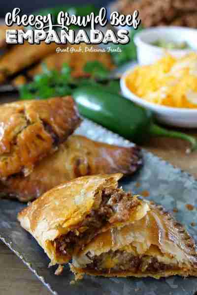 Cheesy Ground Beef Empanadas! Full of deliciously seasoned ground beef, two types of cheese and bake...