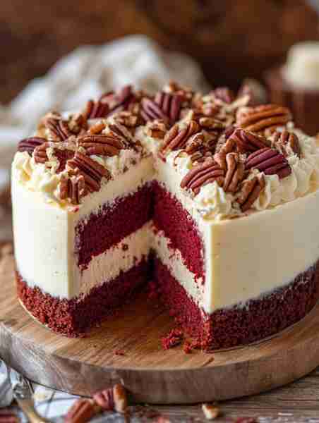 Butter Pecan Red Velvet Cheesecake Ingredients: 1 box red velvet cake mix 16 oz cream cheese 1...