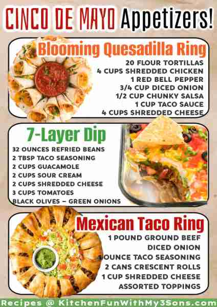 Cinco de Mayo APPETIZERS - these are Favorites! Blooming Quesadilla Ring 🌮20 flour tortillas 🌮4 cu...