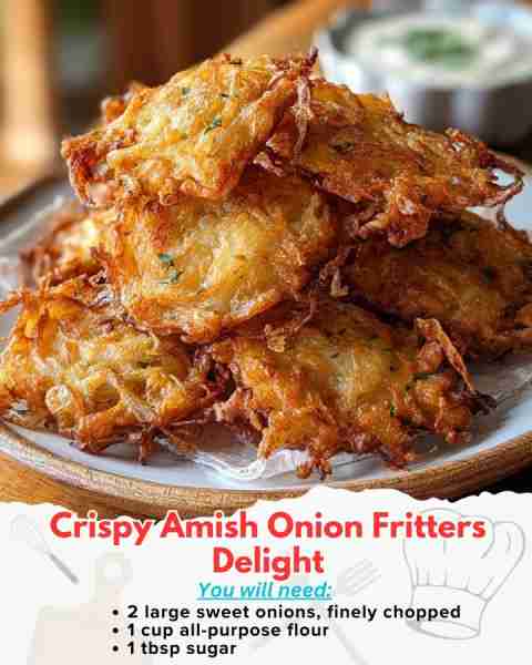 Crispy Amish Onion Fritters Ingredients: 2 large sweet onions, finely chopped 1 cup all-purpose flou...