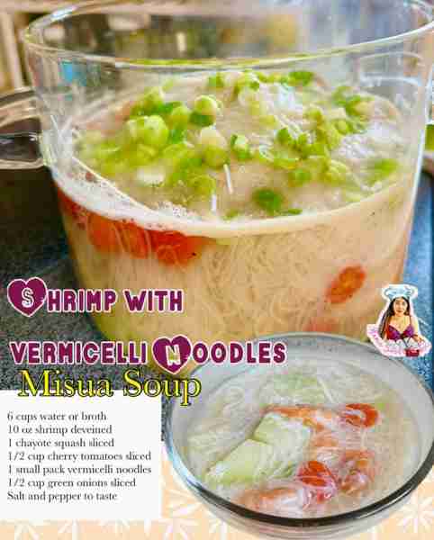 Shrimp with Vermicelli Noodles #misuasoup Ingredients: 6 cups water or broth 10 oz shrimp deveined I...
