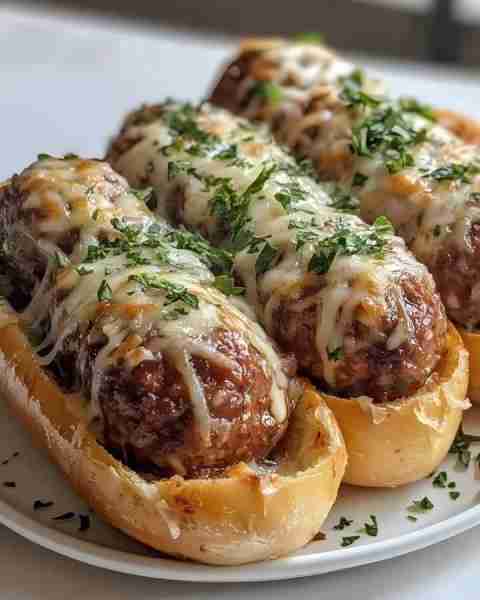 CREAMY MEATBALL BOATS Ingredients: For the Meatballs: 1 lb ground beef 1/4 cup breadcrumbs 1/4 cup g...
