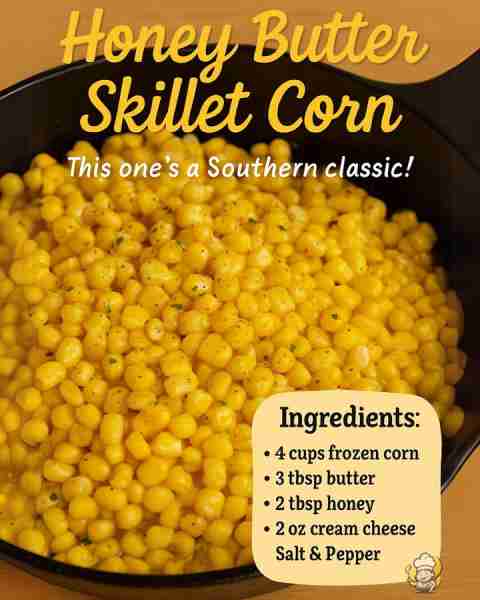 Honey Butter Skillet Corn is creamy, cozy, and made in one pan! 👉 Just melt butter and honey, toss...