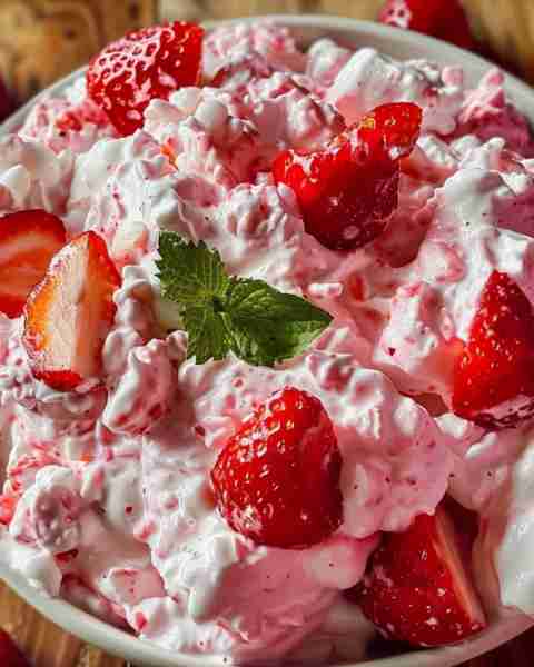 Strawberry Fluff Salad: Ingredients: 1 can (21 oz) strawberry pie filling 1 ¼ cup sweetened condense...