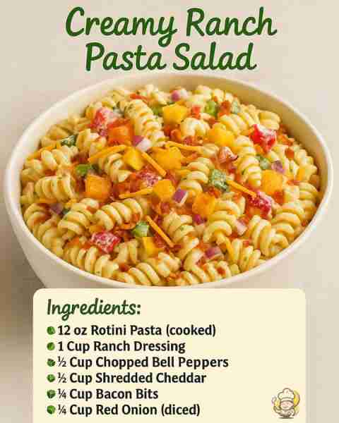 This colorful bowl disappears fast at every picnic! 🥗 Creamy Ranch Pasta Salad is loaded with crisp...
