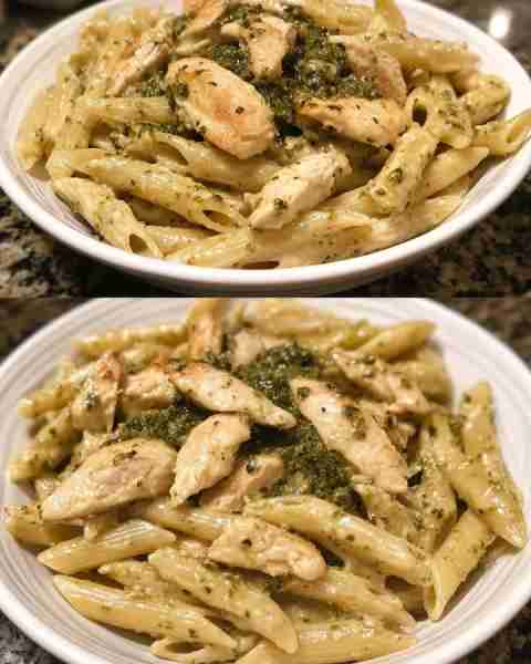 Chicken Pesto Alfredo Penne Creamy Chicken Penne with Basil Pesto Alfredo Sauce Ingredients: 2 bonel...