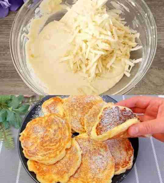 Apple fritters prepared in 3 minutes, super tasty!😊 50 g sugar 90 g flour
