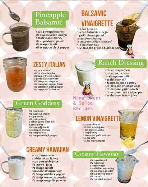 My collection of Homemade Salad Dressings! Pick your favorite and enjoy! PINEAPPLE BALSAMIC 1 cup pi...