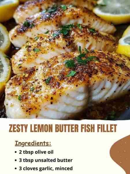 Zesty Lemon Butter Fish Fillet Ingredients: 2 tbsp olive oil 3 tbsp unsalted butter 3 cloves garlic,...