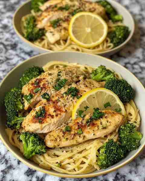 Lemon Tahini Chicken with Broccoli Pasta Creamy Lemon Tahini Chicken Penne with Garlic Roasted Brocc...